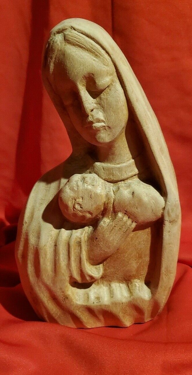 Hand carved Unique Lady Madonna and baby (no markings) distressed