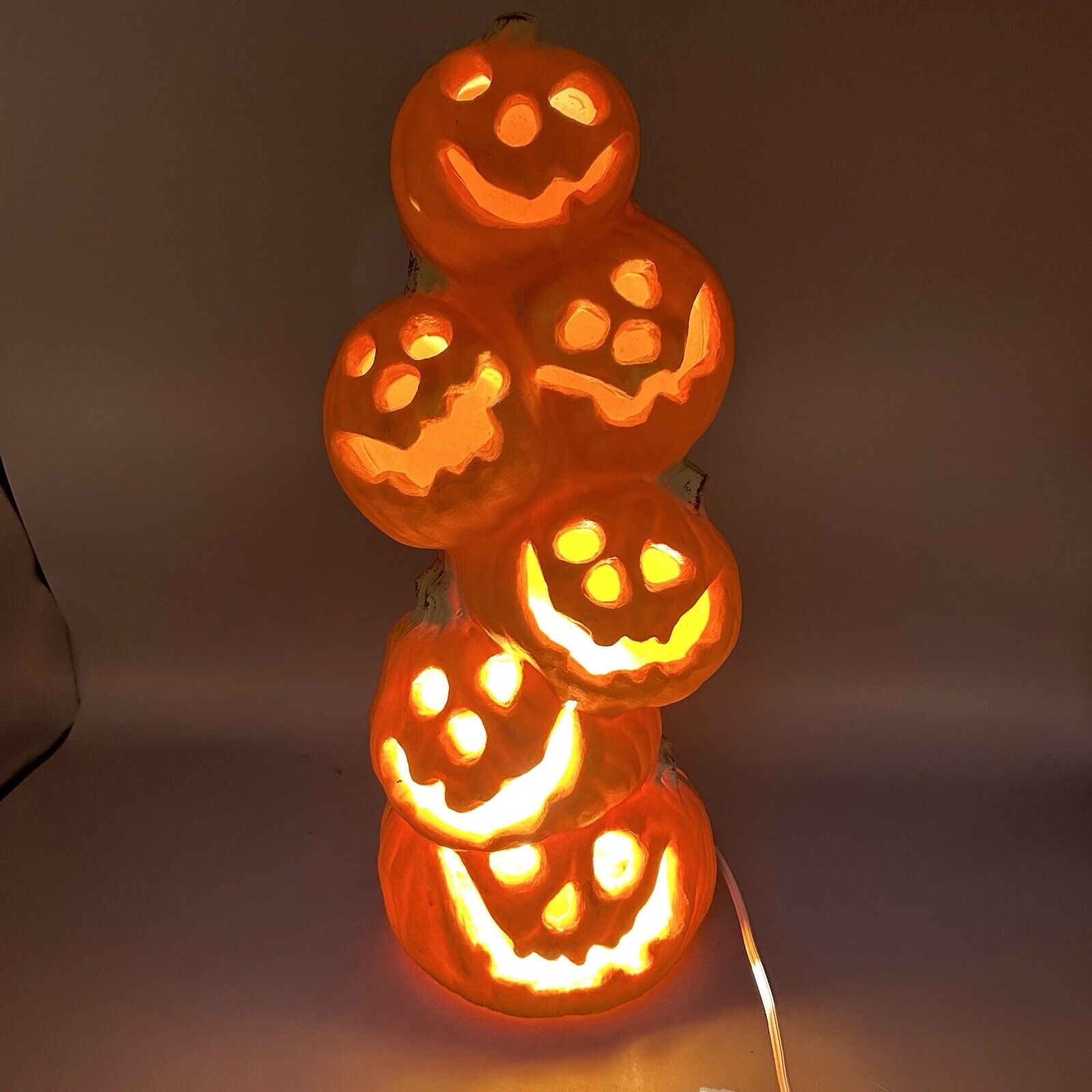 Vintage Gemmy Halloween Jack o Lantern Light Up Foam Pumpkin Stacked Totem