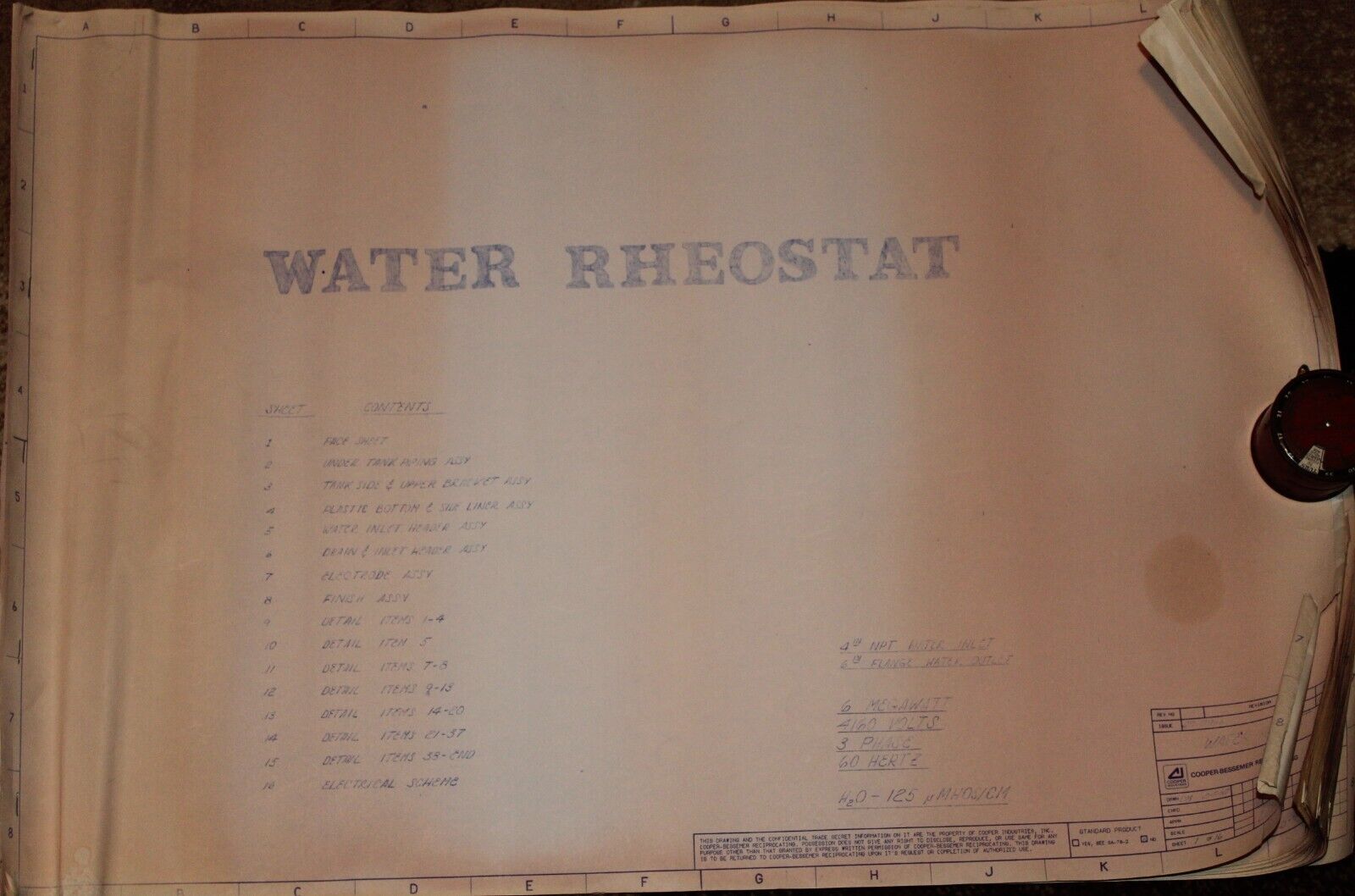 Vintage Cooper Bessemer Grove City Water Rheostat Blueprints 16 Sheets 1957