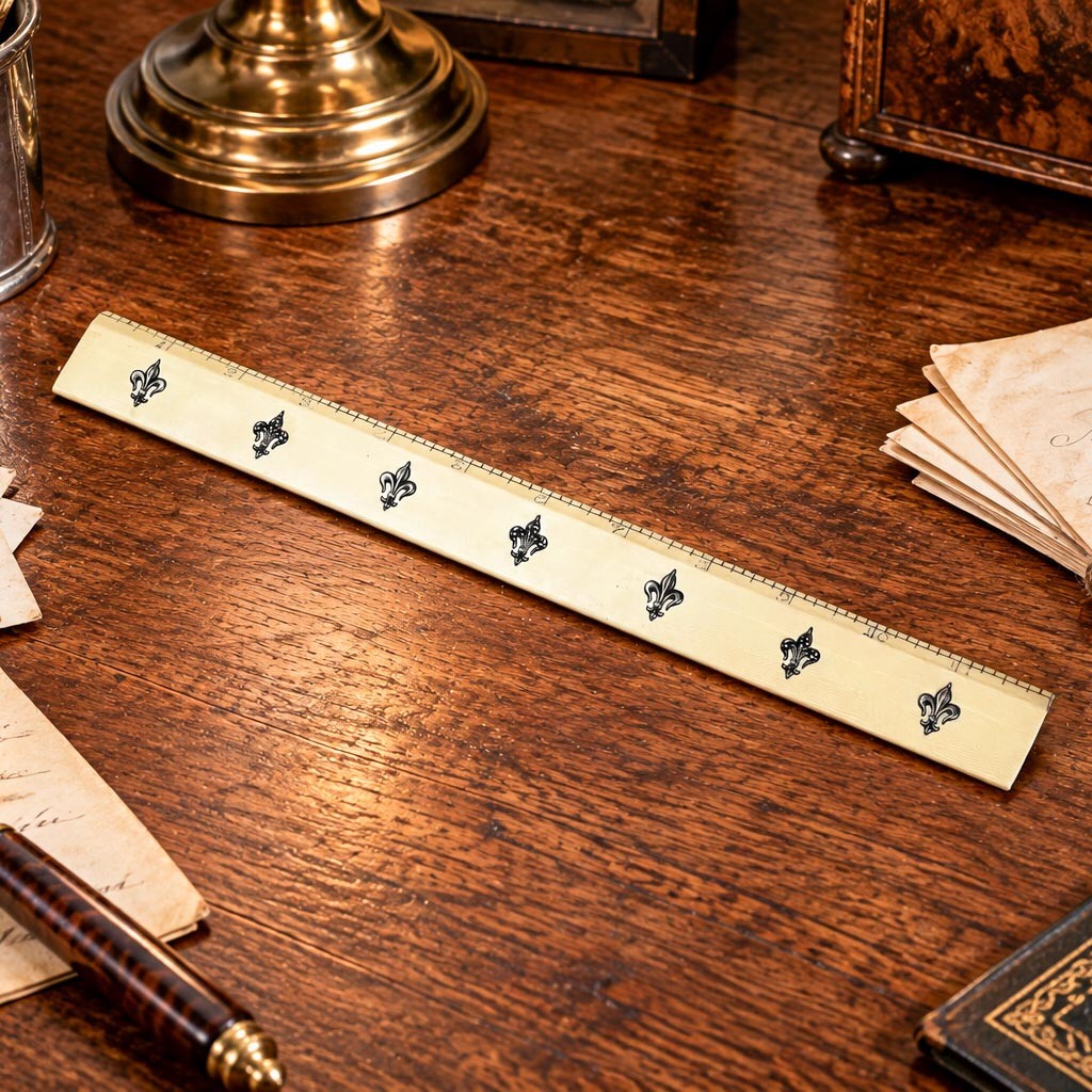 Victorian Antique French Fleur de Lis Desk Ruler Silver Appliqué 12 Inch Victorian Antique French Fleur de Lis Desk Ruler Silver Appliqué 12 Inch