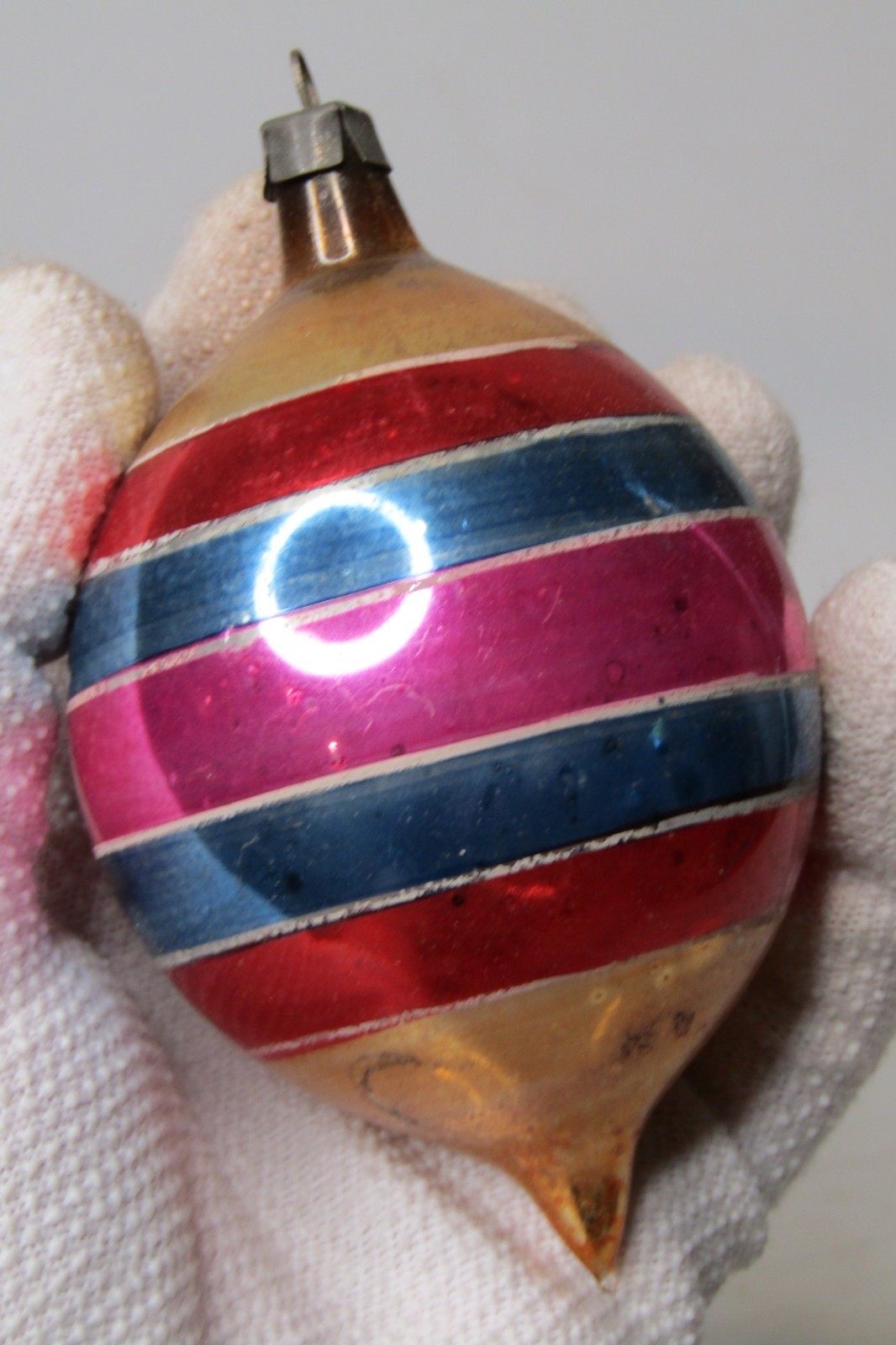 VTG pre WWII Glass Pictured Large Color Striped DROP Christmas Ornament HEIM #2