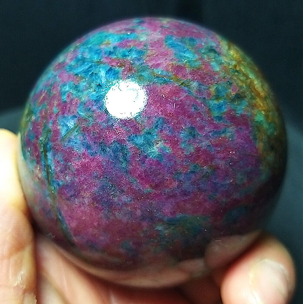 RARE 422G Natural Polished Kyanite And Ruby Symbiotic Crystal Ball Healing A2888