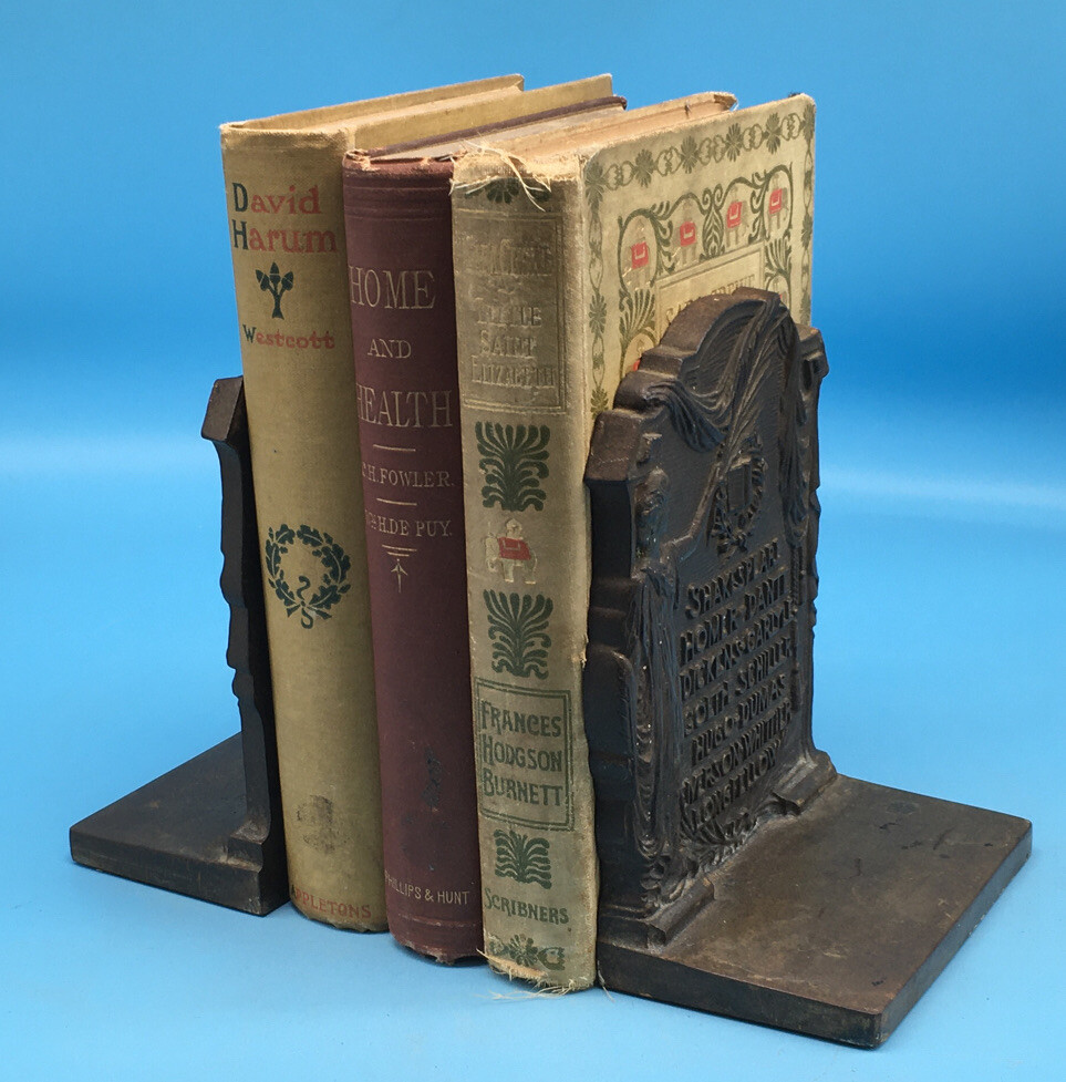 Antique Bradley Hubbard B&H Cast Iron Bookends Authors Poets Shakespeare RARE