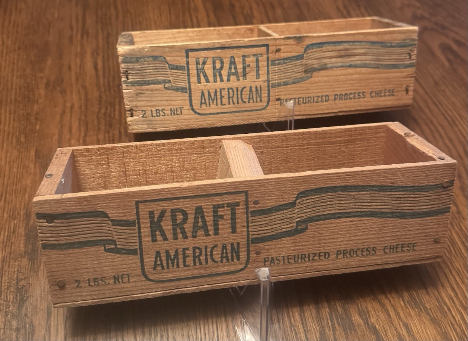 Vintage Wood Kraft American Cheese Box 2 LB 9 1/4" x 3" Process Cheese - 2 Avail