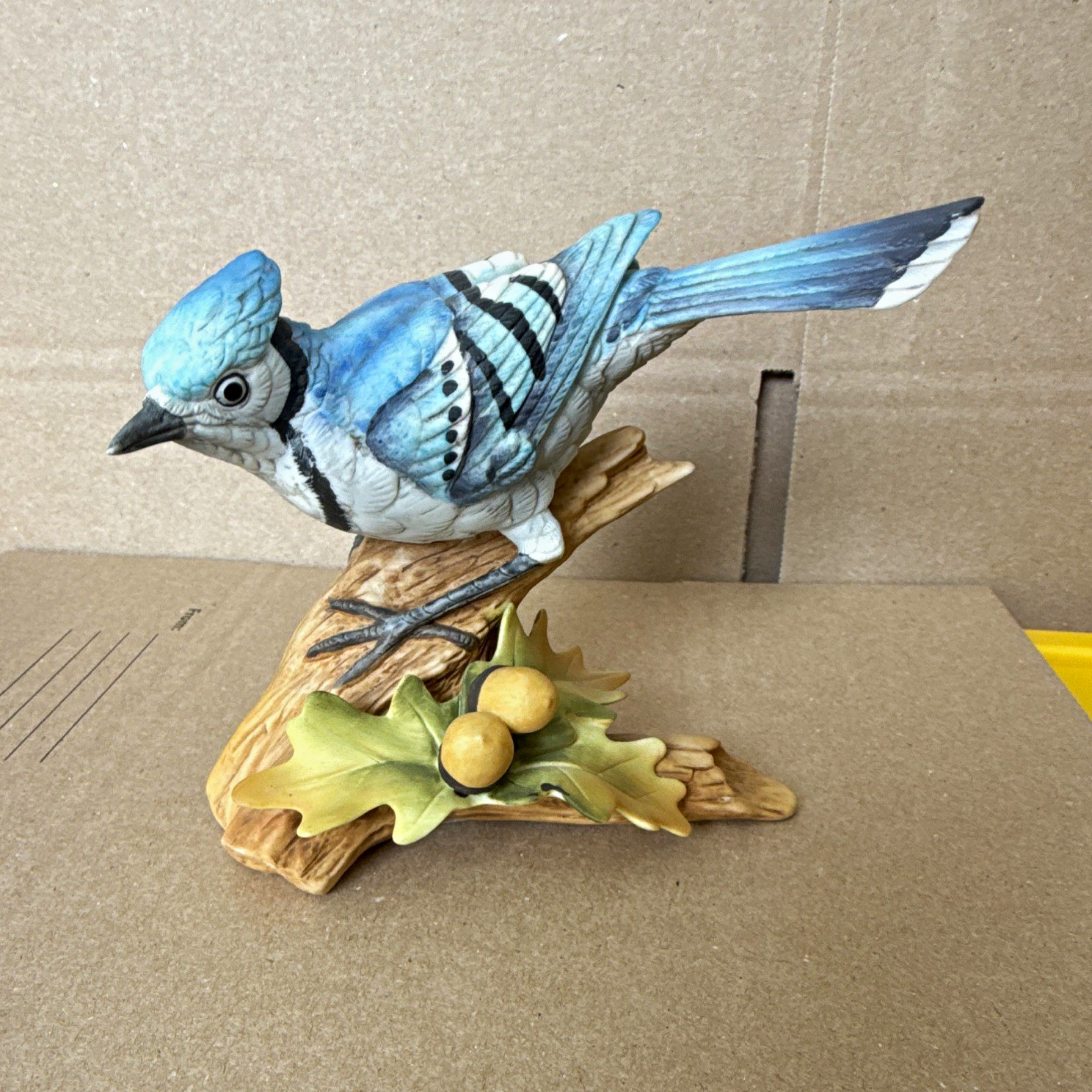 Andrea by Sadek Blue Jay Bird Figurine Porcelain Blue Jay on Branch Andrea by Sadek Blue Jay Bird Figurine Porcelain Blue Jay on Branch