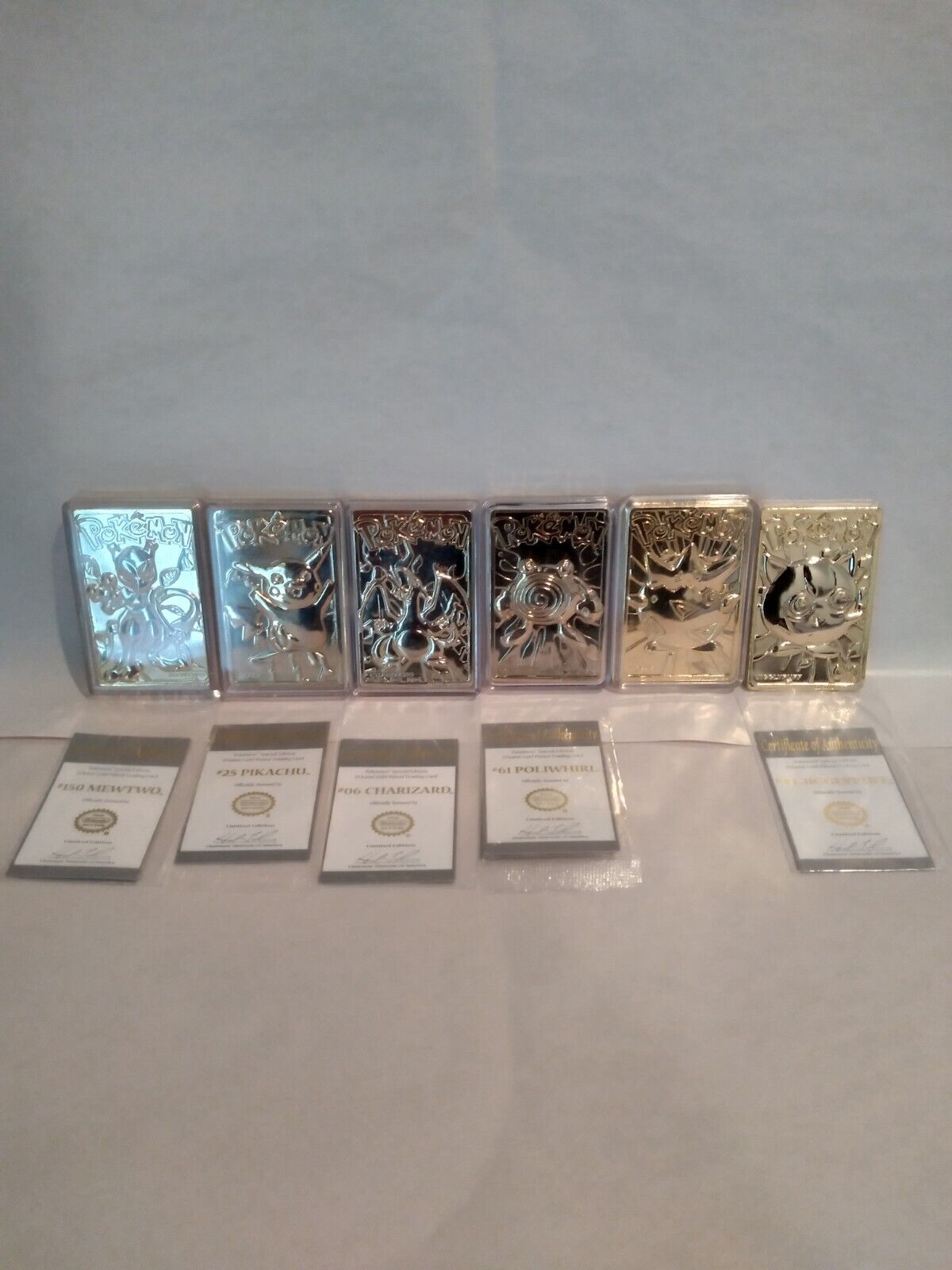 Vintage 1999 Pokémon 23k Gold Plated Trading Cards Full Set (6)
