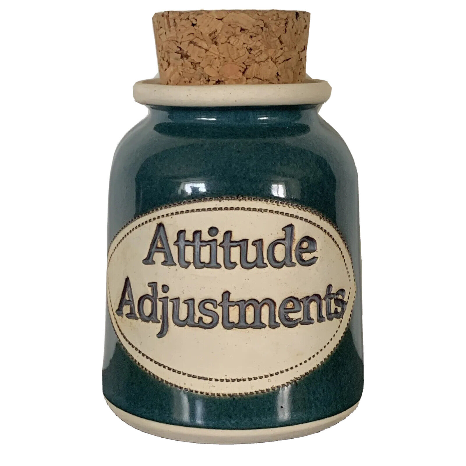Dr. Brophy\'s Word Apothecary Jar ATTITUDE ADJUSTMENT Pottery Vintage 90s HP
