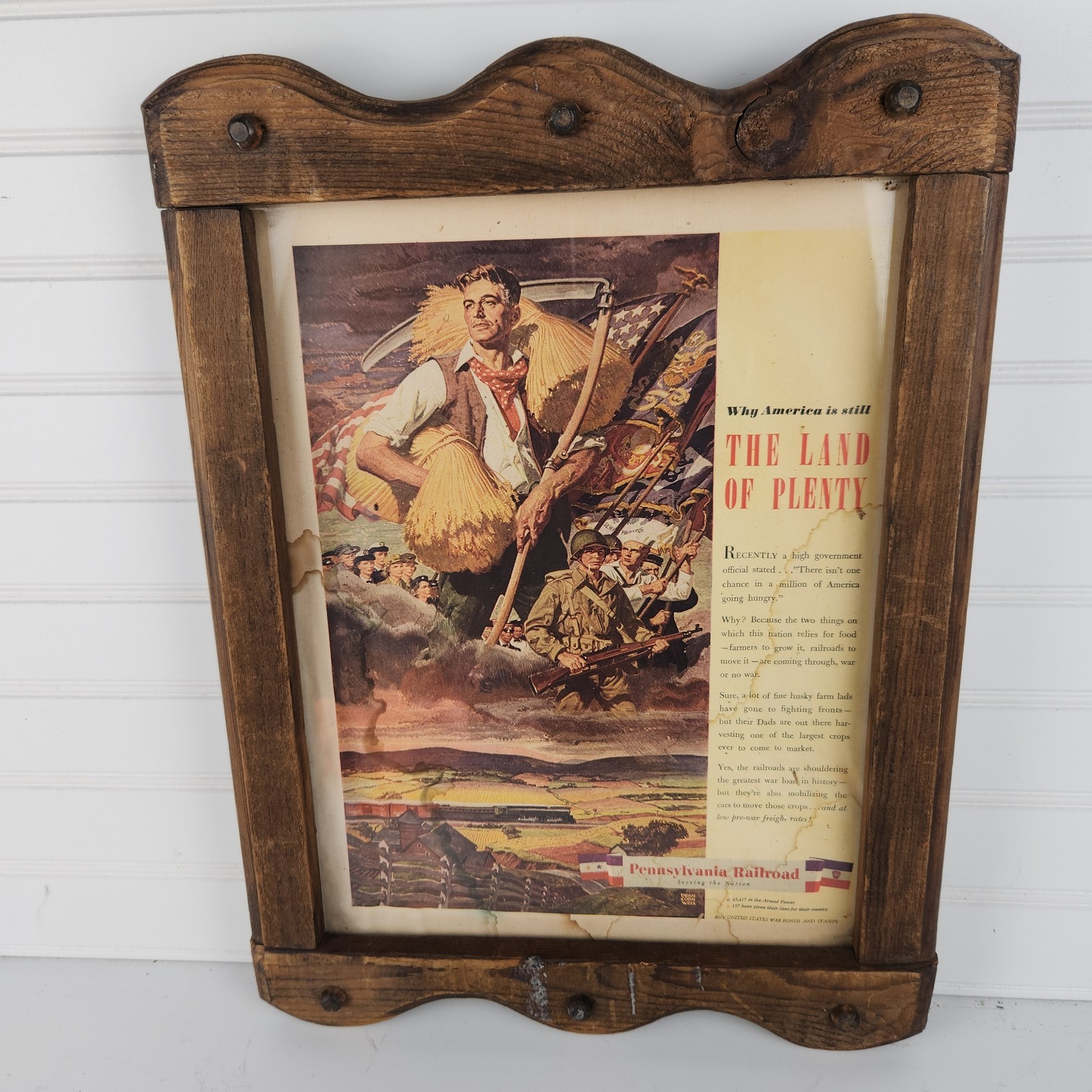 Vintage WWII Pennsylvania Railroad 'Land of Plenty' Framed Ad Print 13.5"x17"