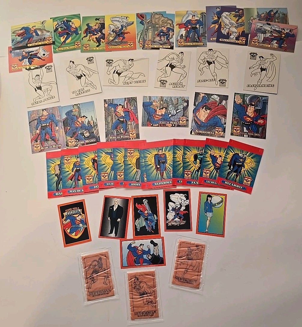 1996 Superman Action Packs Complete Set Gum Pop-Outs Stickers Puzzle Coloring NM 1996 Superman Action Packs Complete Set Gum Pop-Outs Stickers Puzzle Coloring NM