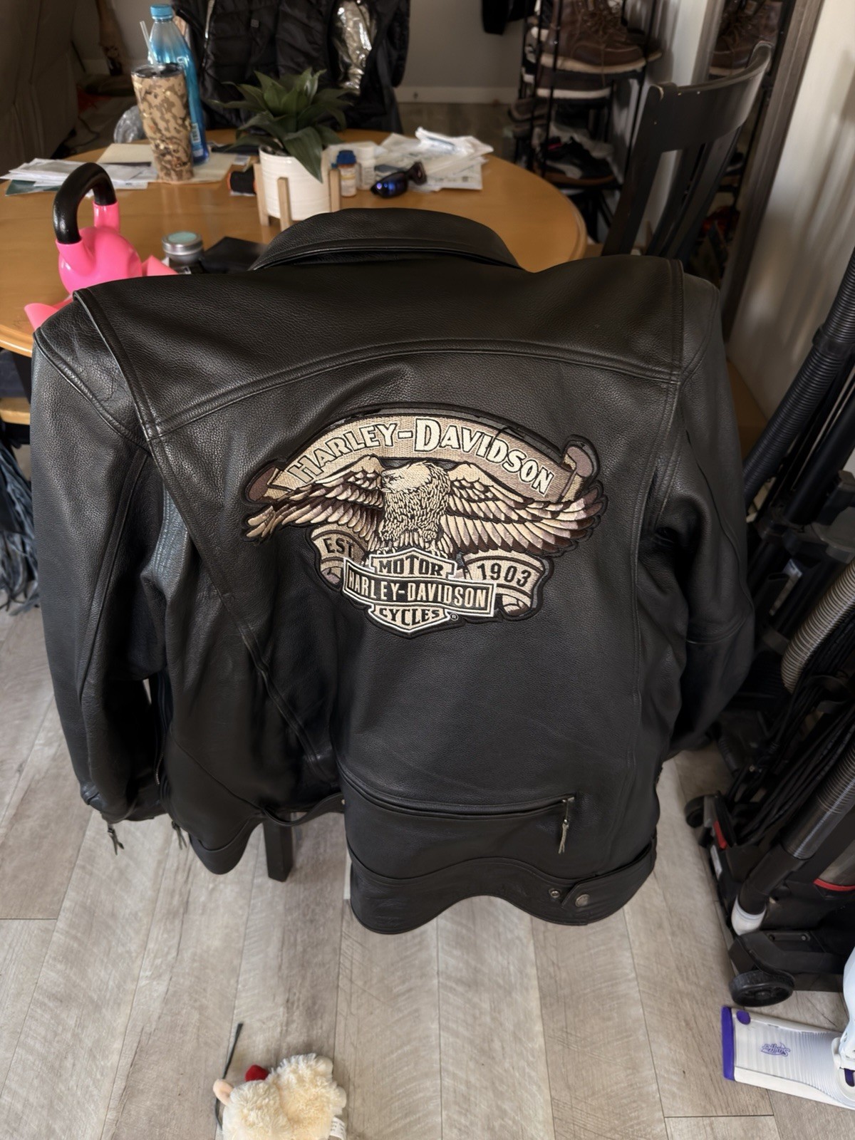 Harley-Davidson Black Leather Jacket w/ Eagle Patch & Embroidered Back Logo Harley-Davidson Black Leather Jacket w/ Eagle Patch & Embroidered Back Logo