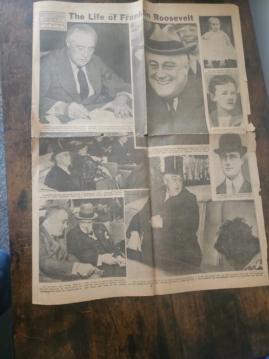 April 13th 1945 Detroit Times Newspaper Roosevelt Signs Declaration Of War April 13th 1945 Detroit Times Newspaper Roosevelt Signs Declaration Of War