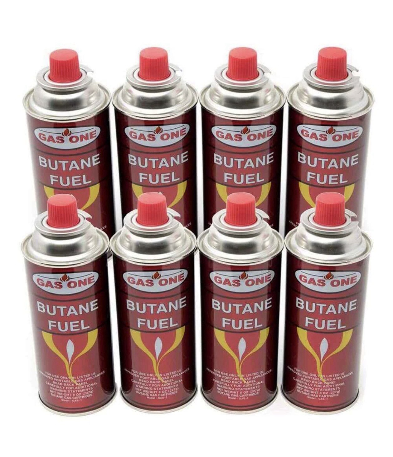 8 Pack Gas One Butane Fuel Canisters 8 oz 7.75" x 2.75" Metal for Camping Stoves 8 Pack Gas One Butane Fuel Canisters 8 oz 7.75" x 2.75" Metal for Camping Stoves