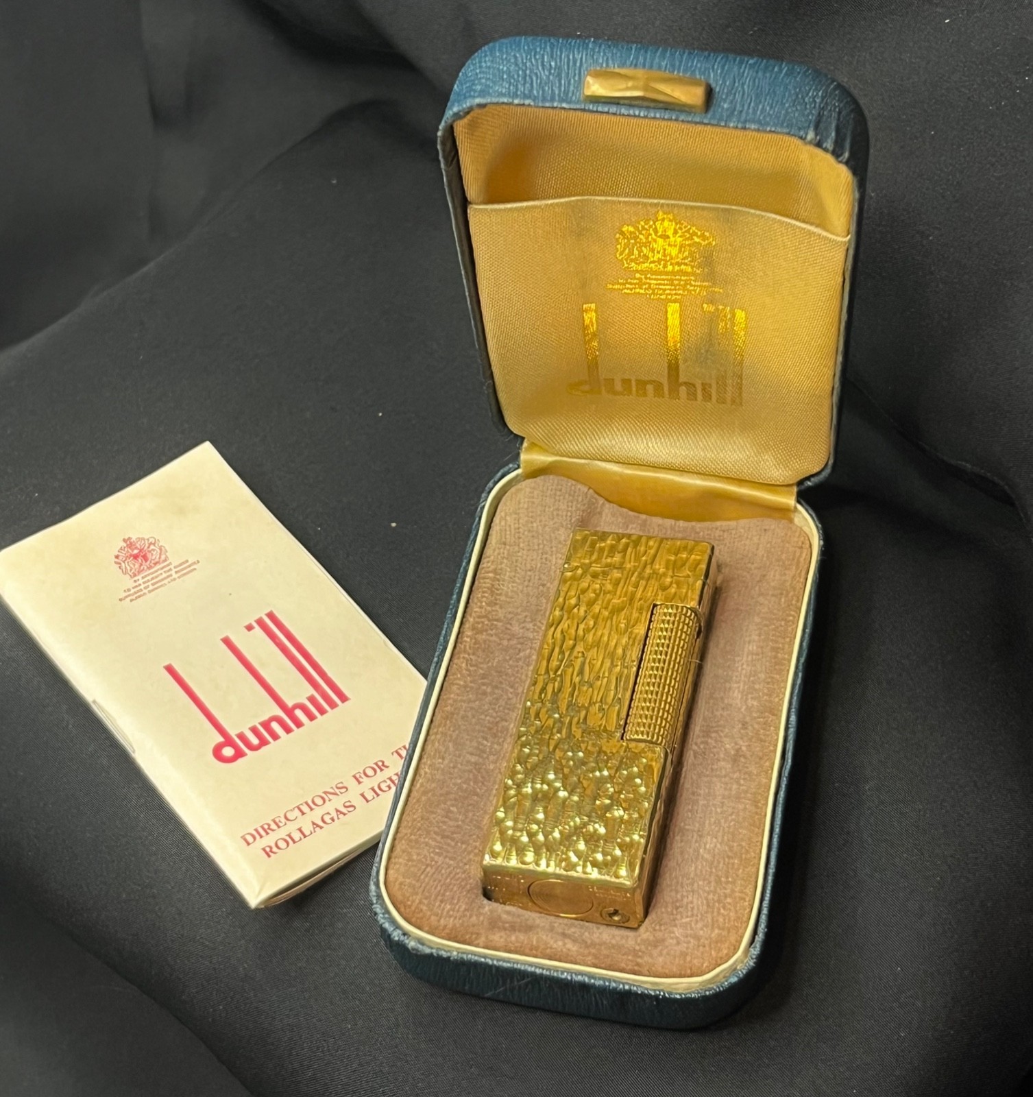 Dunhill Rollagas Vintage Gold-Plated Bark Lighter  Made In Switzerland