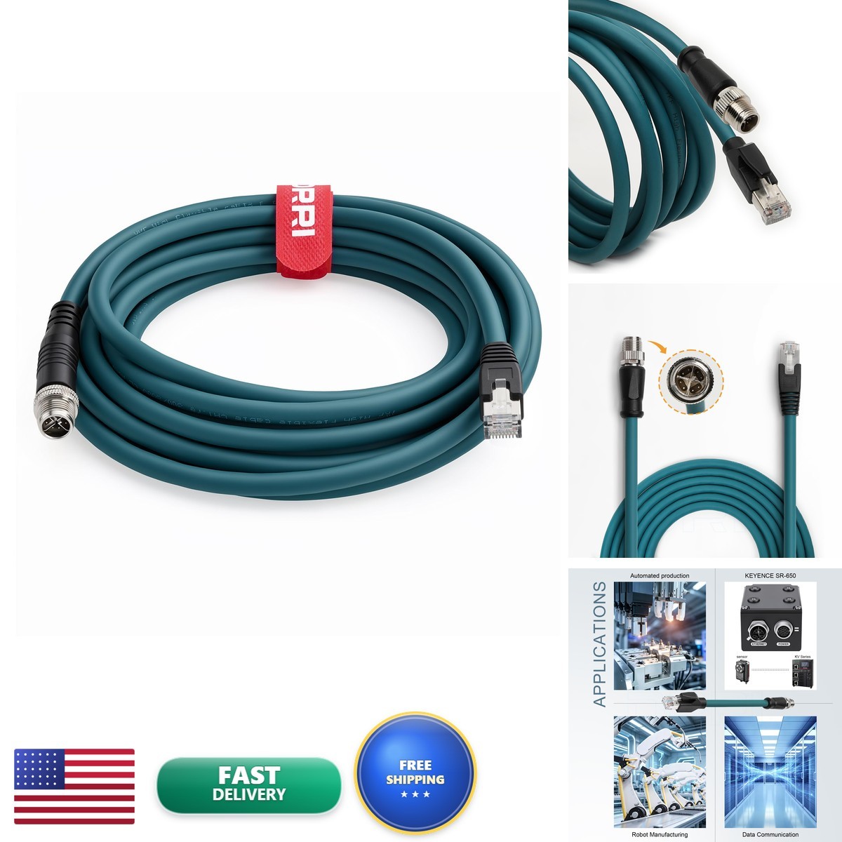 DRRI M12 X-Coded 8 Pin RJ45 Gigabit Ethernet Interface Cat 7e Shielded Cable