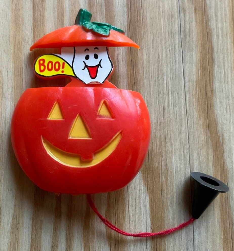 Vintage Halloween Pumpkin Ghost Fun World Pin Pull String Pop Up 1980s Spooky Vintage Halloween Pumpkin Ghost Fun World Pin Pull String Pop Up 1980s Spooky