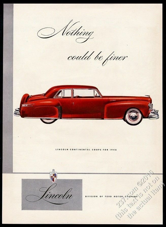 1946 Lincoln Continental Coupe red car vintage print ad 1946 Lincoln Continental Coupe red car vintage print ad