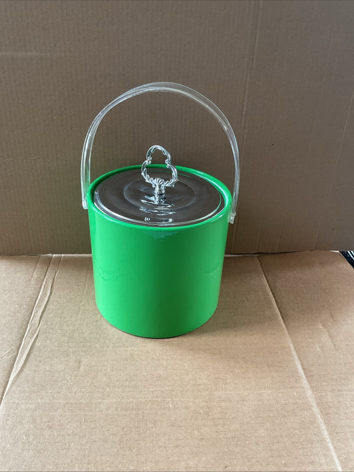 VTG Georges Briard GREEN Vinyl Ice Bucket 1970s Mid Century Barware Retro Round VTG Georges Briard GREEN Vinyl Ice Bucket 1970s Mid Century Barware Retro Round