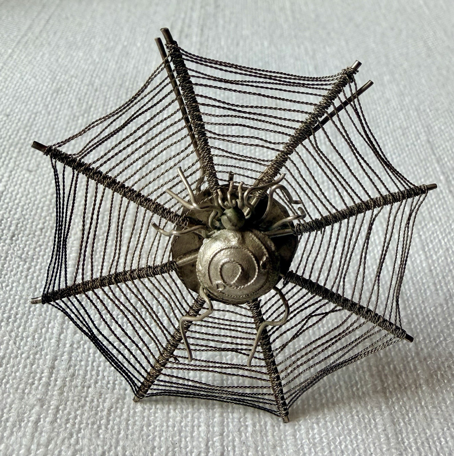 Antique Victorian Spider Web Place Card Holder Silverplate Wire Spider 2.3” Antique Victorian Spider Web Place Card Holder Silverplate Wire Spider 2.3”