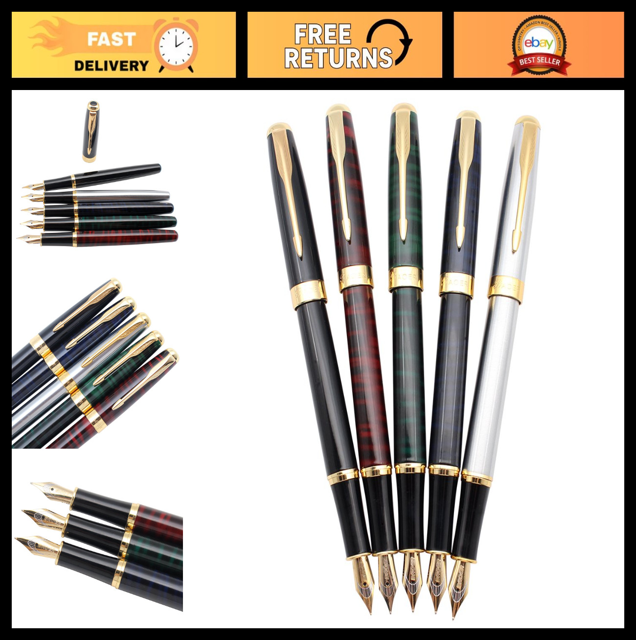 5 PCS Classic Metal Fountain Pens Set, Gift Pens with Converters, 5 Colors 5 PCS Classic Metal Fountain Pens Set, Gift Pens with Converters, 5 Colors