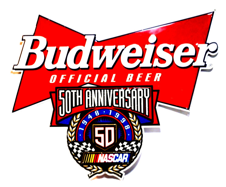 VTG 1948-1998 Budweiser NASCAR 50th Anniversary Metal Sign Official Beer VTG 1948-1998 Budweiser NASCAR 50th Anniversary Metal Sign Official Beer