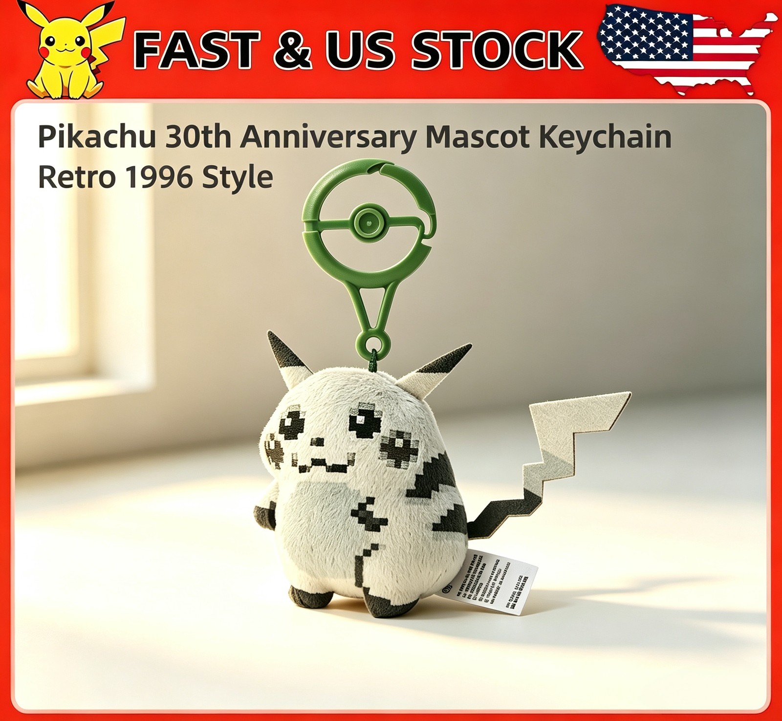 Pikachu Of The Beginning Mascot 30th Anniversary Pokemon Red & Green 1996 Style Pikachu Of The Beginning Mascot 30th Anniversary Pokemon Red & Green 1996 Style