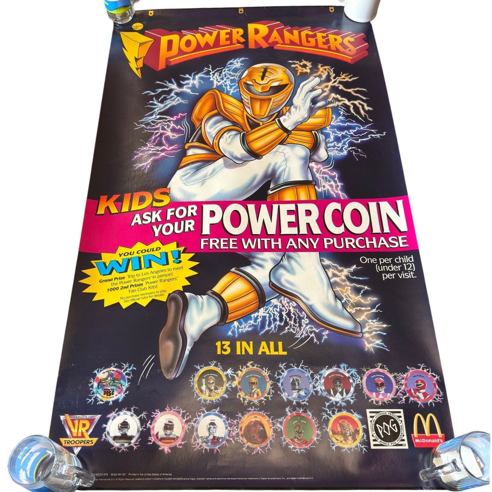 Vintage 1994 McDonalds Power Rangers VR Troopers POG Store Promo Poster 94-127