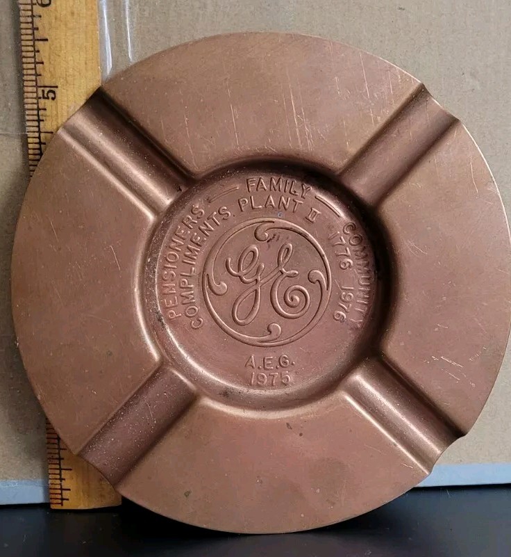 Vintage General Electric Copper Souvenir Ashtray 1975  Compliments Of Plant II