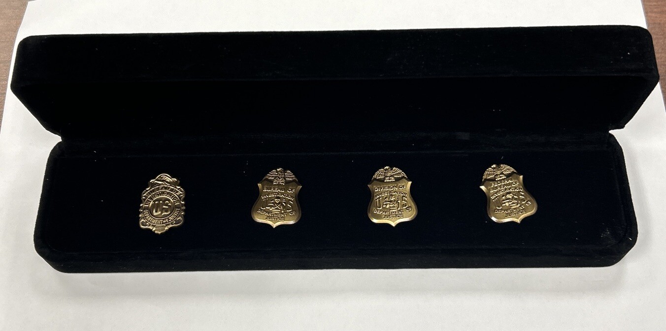 DOJ FBI Historical Lapel Pin Badges Set Of 4 - New DOJ FBI Historical Lapel Pin Badges Set Of 4 - New