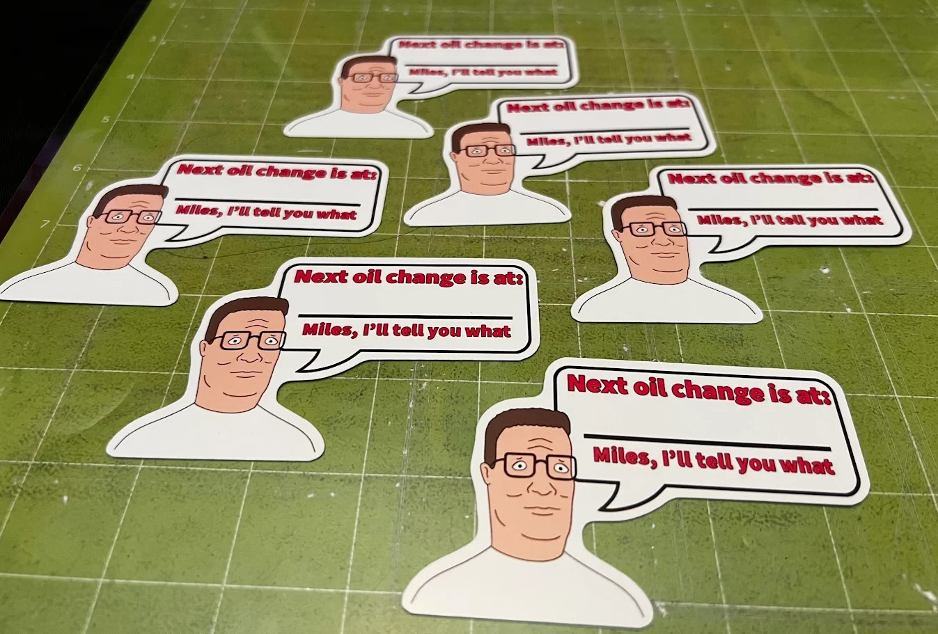 Hank Hill - King of the Hill - Oil Change Reminders - Set of 6 Stickers Hank Hill - King of the Hill - Oil Change Reminders - Set of 6 Stickers