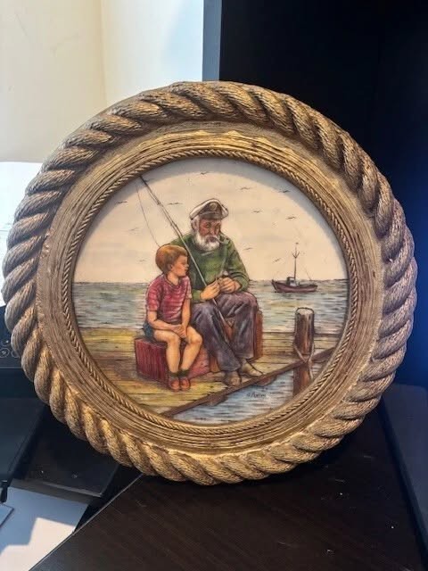 VINTAGE 1970's SCULPTURED ARTINI ENGRAVING HandPainted SIGNED NUMBERED FISHEMAN VINTAGE 1970's SCULPTURED ARTINI ENGRAVING HandPainted SIGNED NUMBERED FISHEMAN
