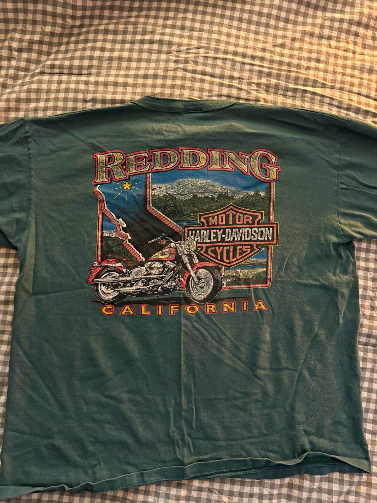 Harley-Davidson Redding California Motorcycles Green Henley T-Shirt Harley-Davidson Redding California Motorcycles Green Henley T-Shirt
