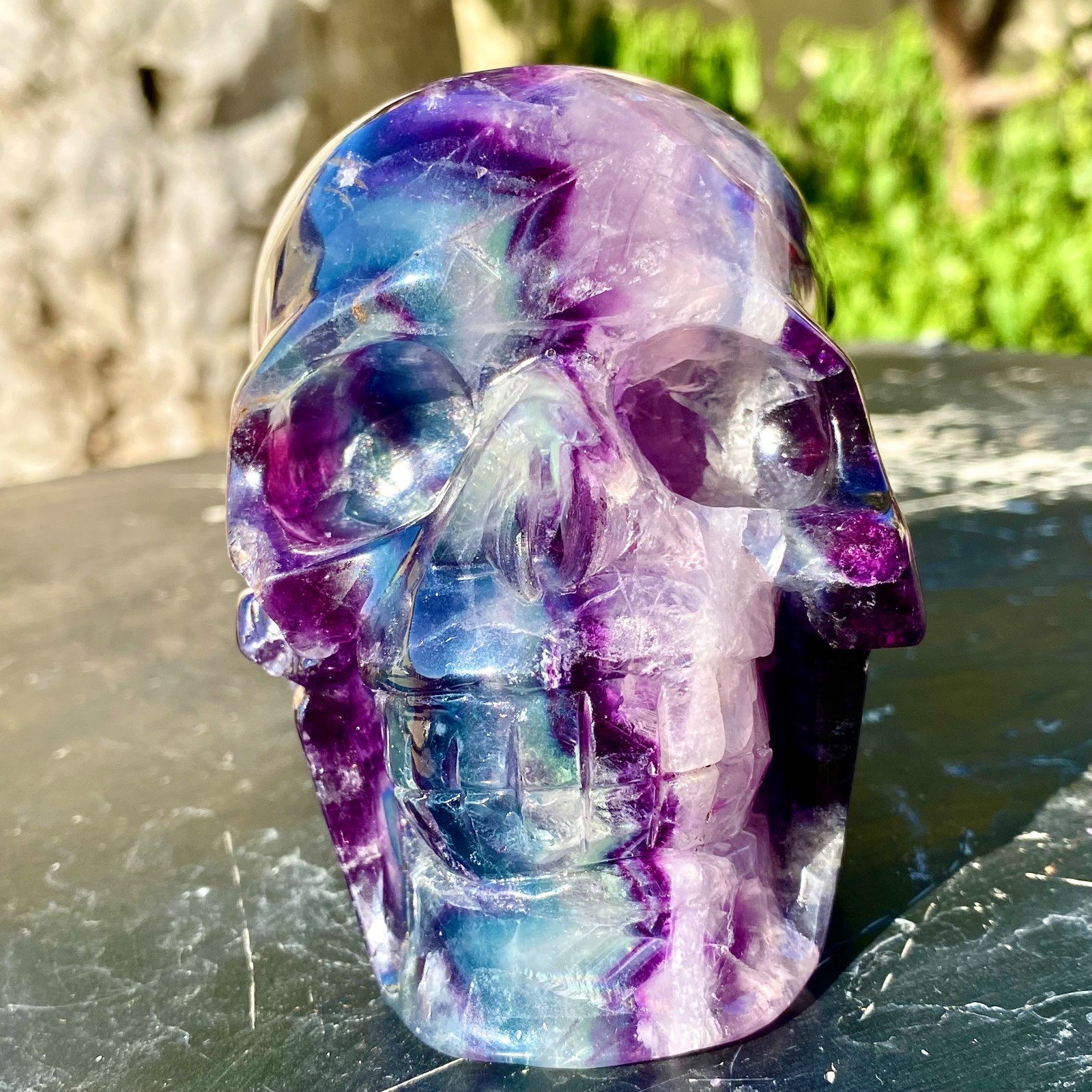2.87LB Natural fluorite skull quartz hand carved crystal skull healing