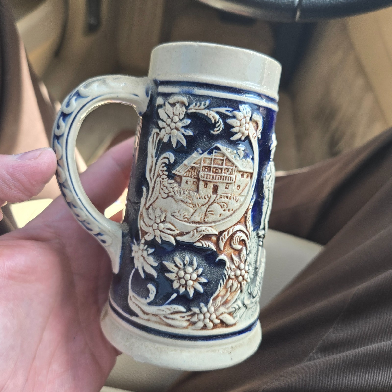 Antique German Marzi Remy Beer Stein Hunting Scene 5" Tall Collectible Man Cave