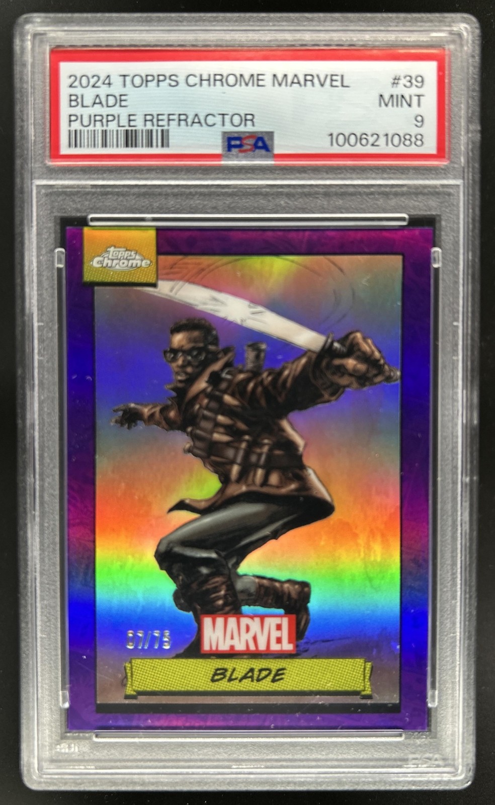 2024 Topps Chrome Marvel Blade Purple Refractor #/75 PSA 9 2024 Topps Chrome Marvel Blade Purple Refractor #/75 PSA 9