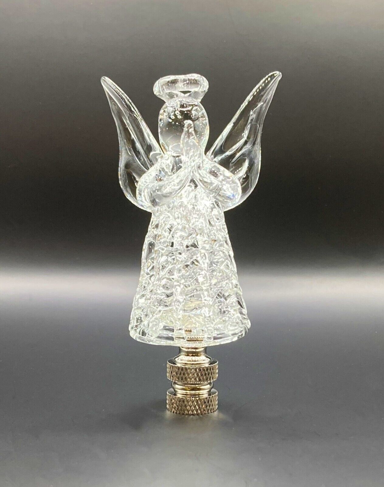 Holiday/Christmas Lamp Finial-Clear GLASS ANGEL-Polished Nickel Base