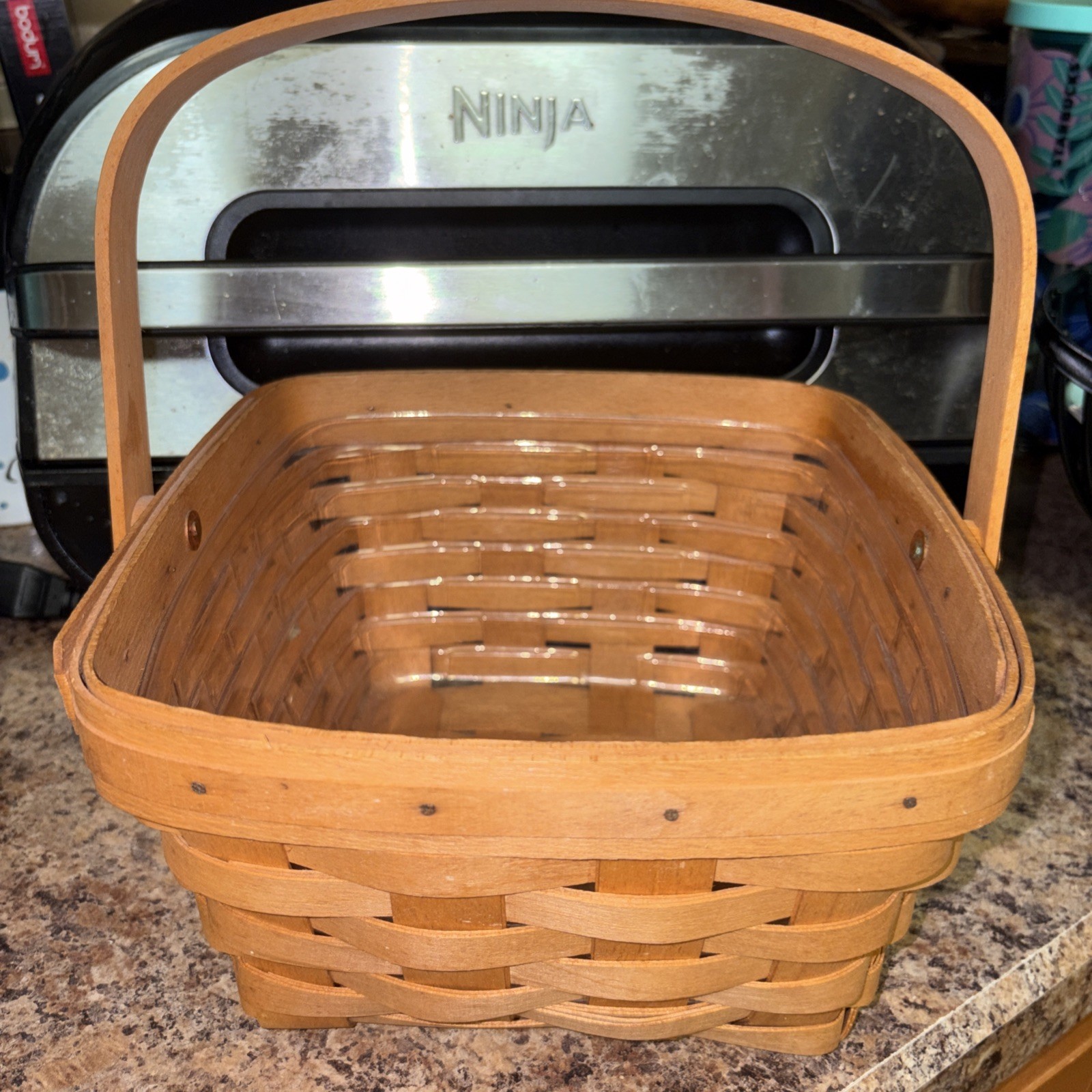 Longaberger 8.5" square basket with handle & plastic liner Never Used 1997