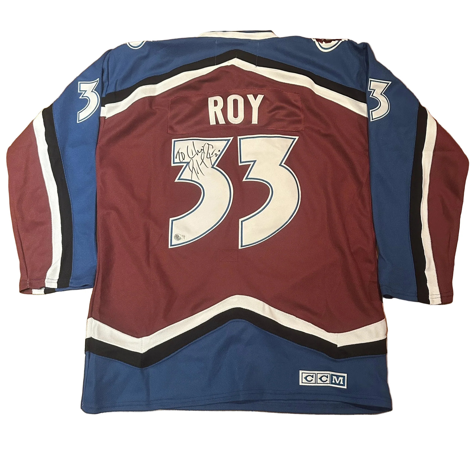 Patrick Roy Signed Colorado Avalanche Jersey Personalized "To Chris" Beckett