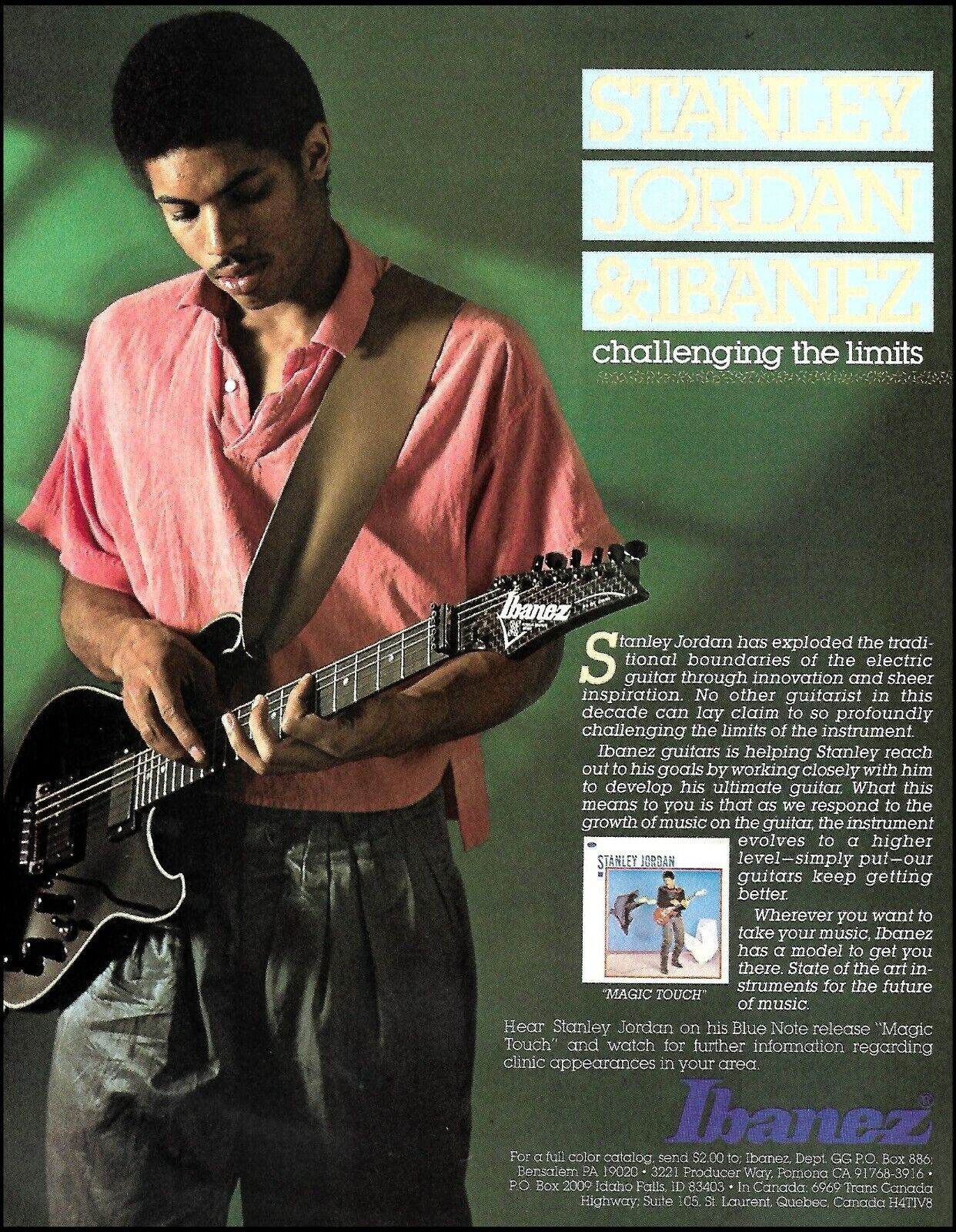 Stanley Jordan 1985 Ibanez black guitar ad 8 x 11 advertisement print