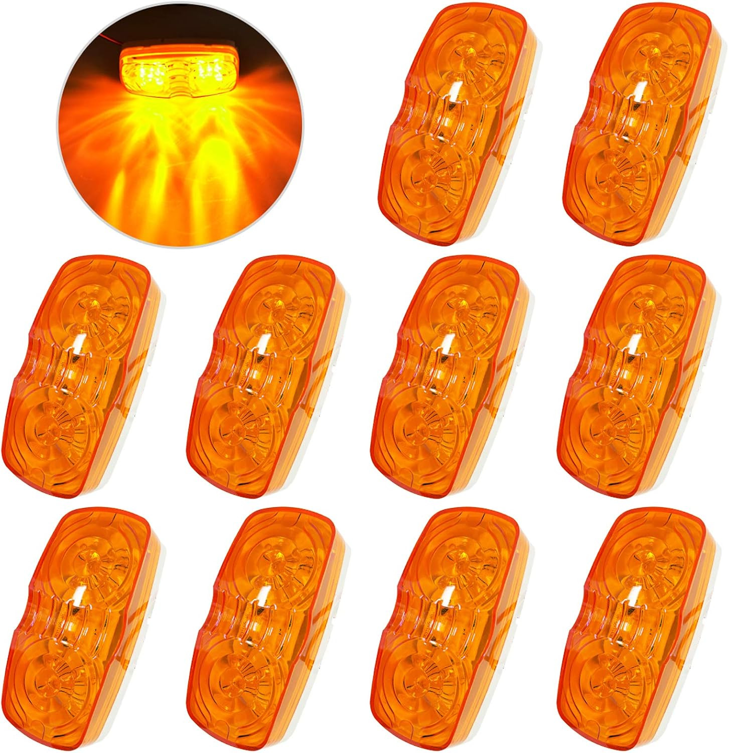 10 Pack Amber LED Trailer Marker Lights 4x2 Double Bullseye Side Marker Lights 10 Pack Amber LED Trailer Marker Lights 4x2 Double Bullseye Side Marker Lights