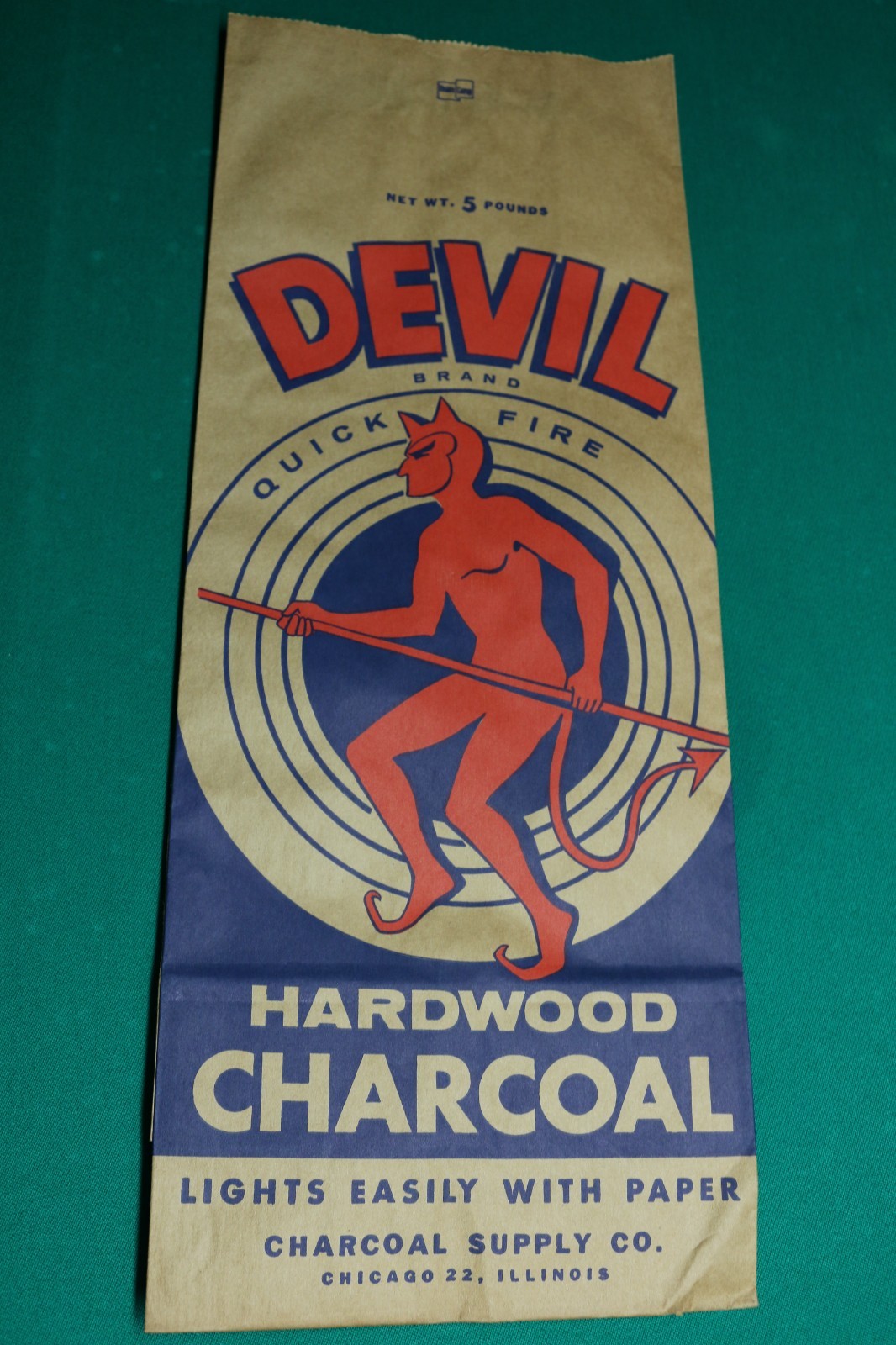 VINTAGE 1960's new / old unused stock DEVIL HARDWOOD CHARCOAL bag 20" x 8" VINTAGE 1960's new / old unused stock DEVIL HARDWOOD CHARCOAL bag 20" x 8"