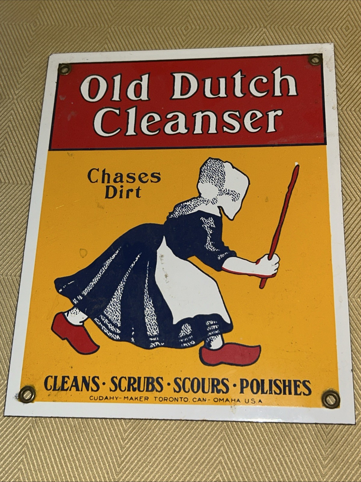 Vintage Ande Rooney Old Dutch Cleanser Porcelain Enamel Metal Advertising Sign