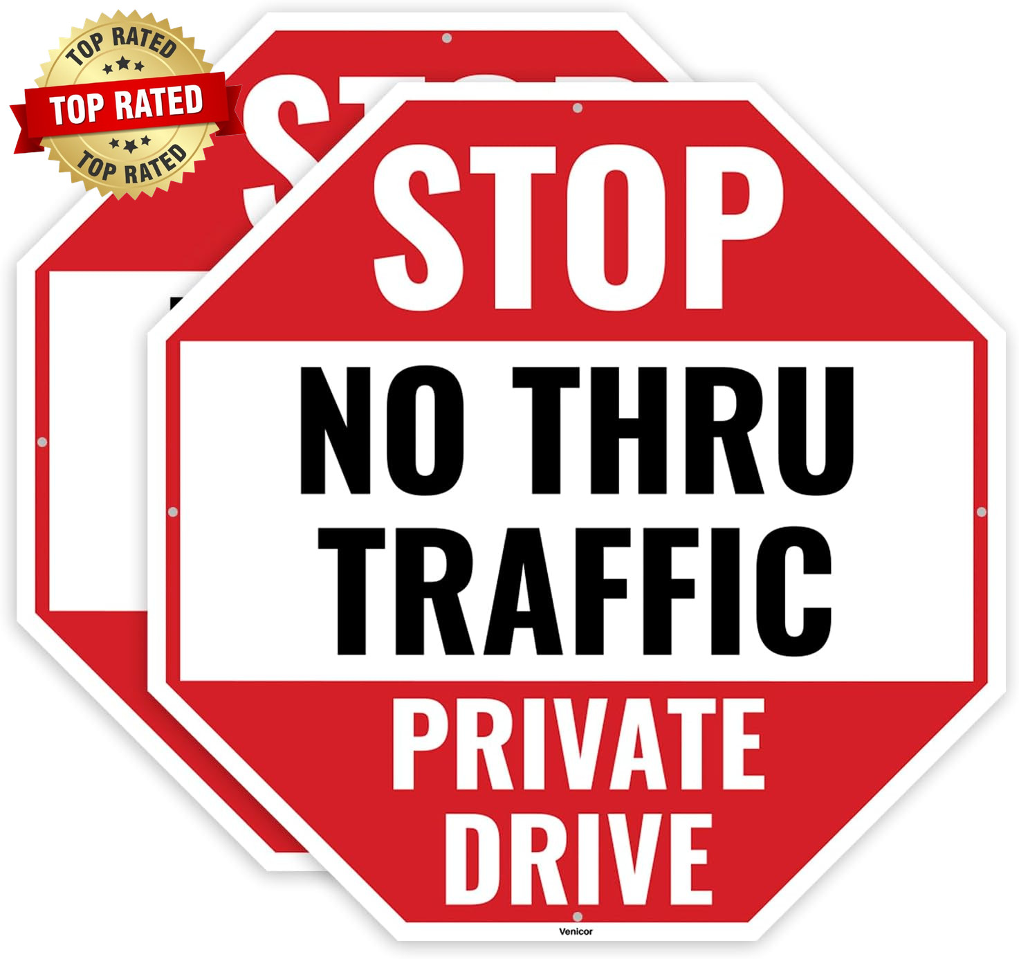 2PC No Thru Traffic Private Drive Sign, 12 X 12 Inches - Aluminum - No through T 2PC No Thru Traffic Private Drive Sign, 12 X 12 Inches - Aluminum - No through T
