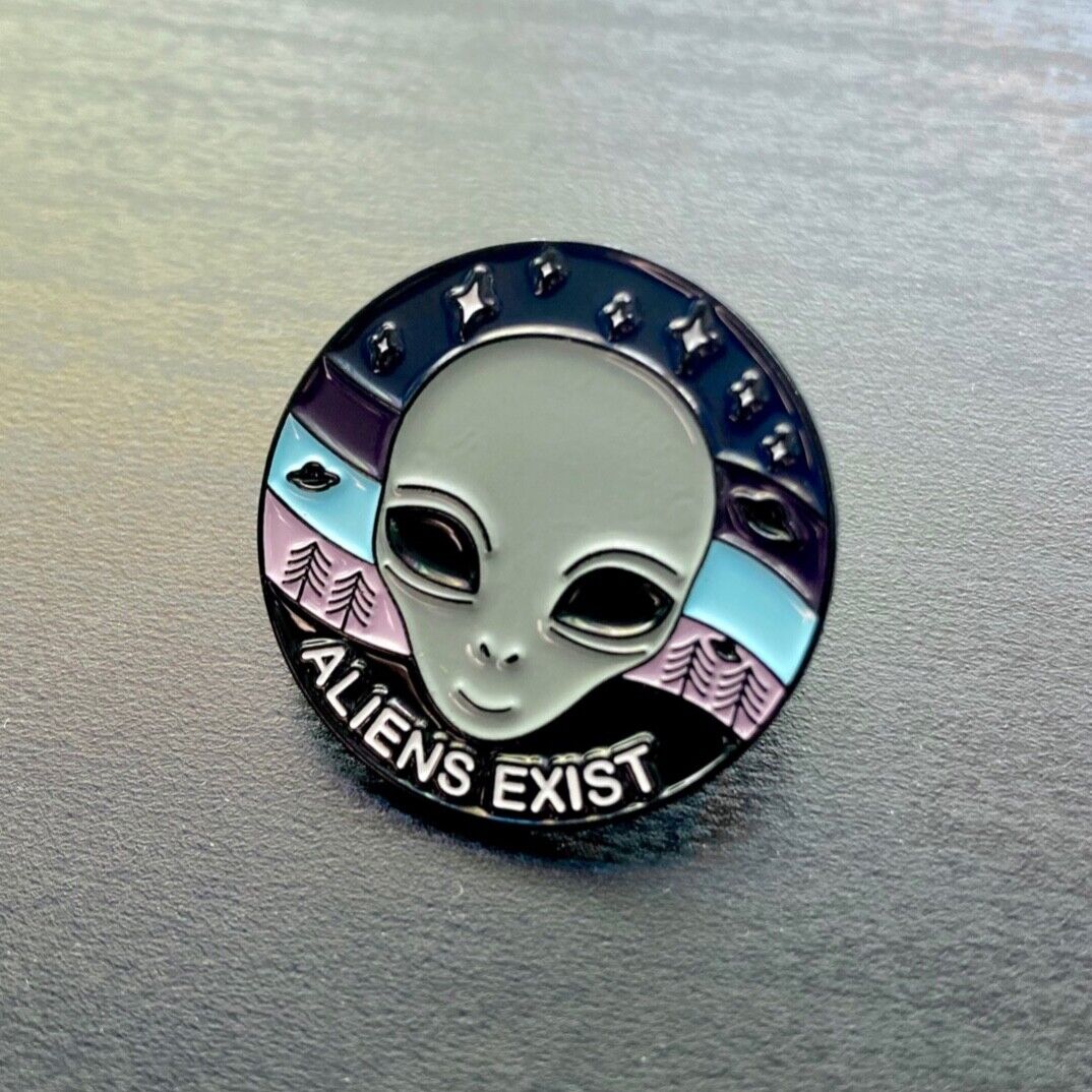 Aliens Exist Soft Enamel Pin ufo space blink 182 music 