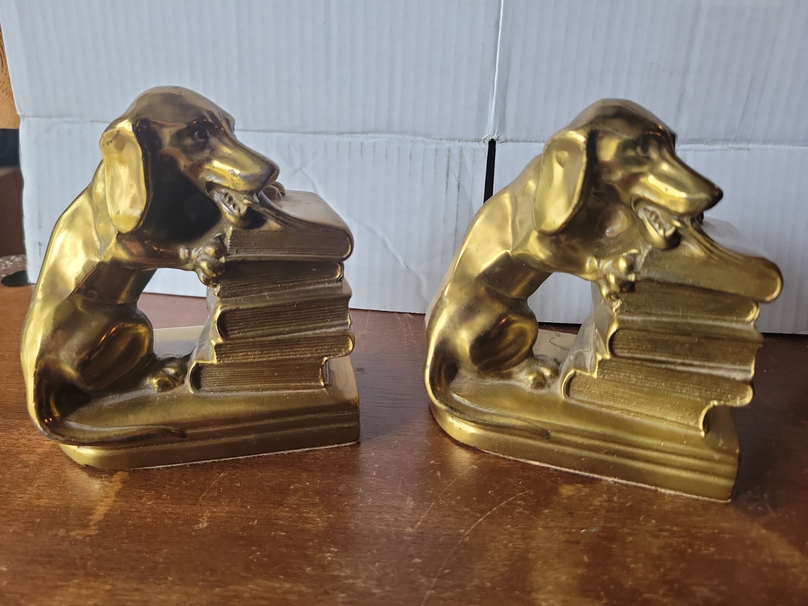 Vintage PM Craftsman Dachshund Dog Bookends Brass Bronze 