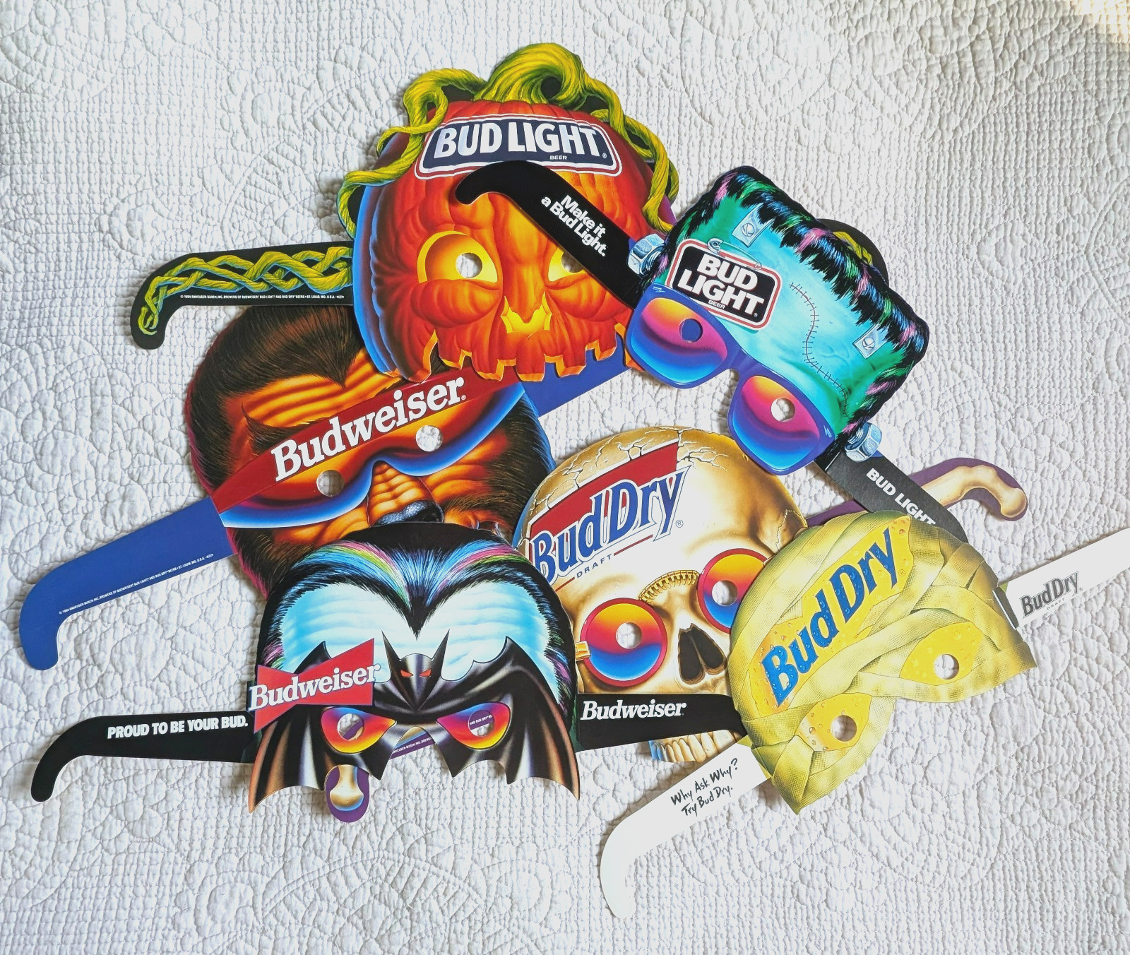 NOS Budweiser 1994 Halloween Masks Bud Dry Bud Light Budweiser – Lot of 6 NOS Budweiser 1994 Halloween Masks Bud Dry Bud Light Budweiser – Lot of 6
