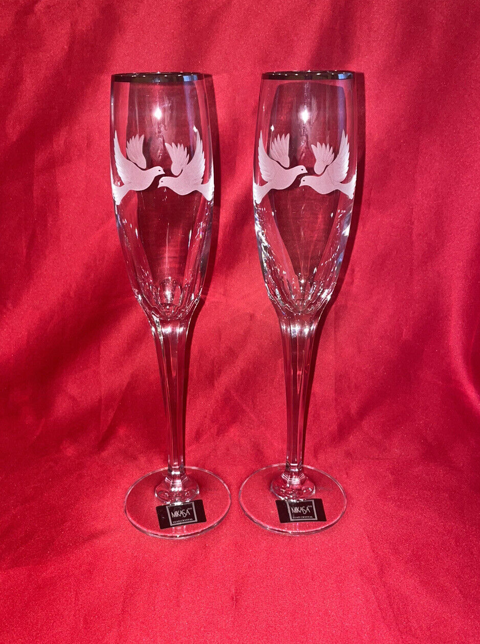 Mikasa Champagne Flutes Mikasa Crystal Wedding Toasting Flutes Etched Doves