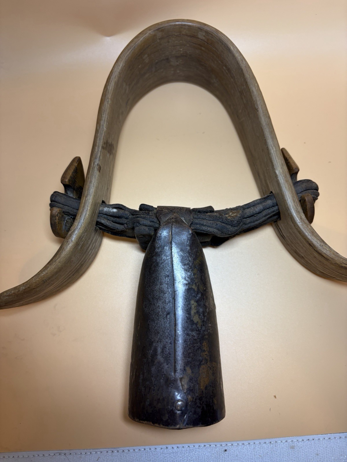 Antique Rare Leather/Wood 19th c. Cowbell Or Bell For Goat/Sheep/Folk Art