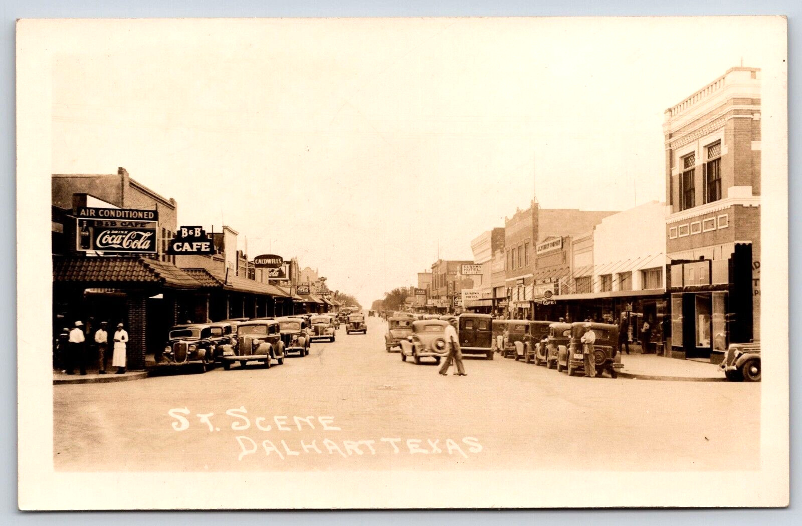 RPPC 1940's Street Scene Dalhart Texas Coca-Cola Caldwell's B&B Cafe Cars A37 RPPC 1940's Street Scene Dalhart Texas Coca-Cola Caldwell's B&B Cafe Cars A37