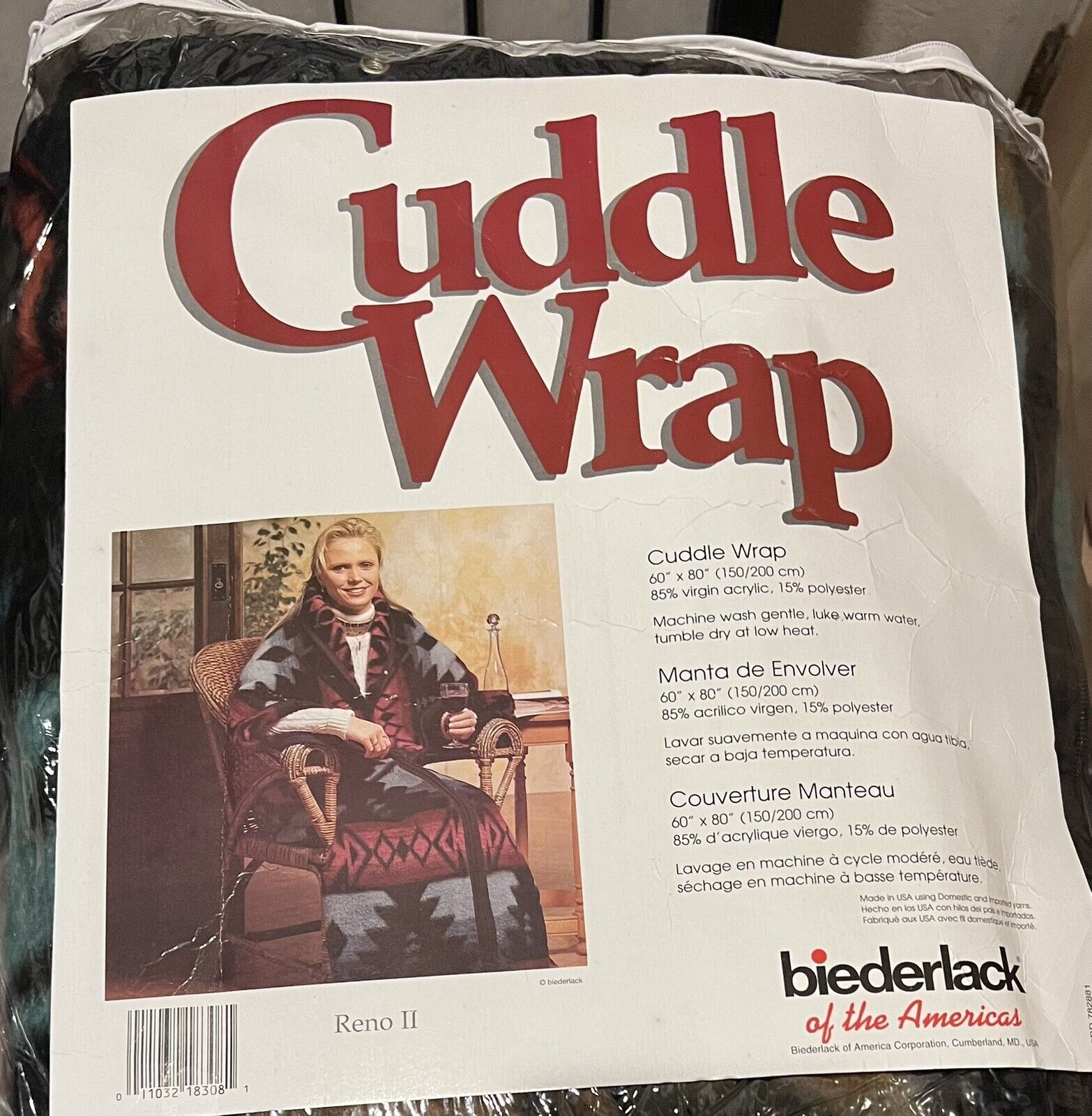NOS  Biederlack  Vintage Cuddle Wrap 60”x80” Blanket Snap Zipper Reno 2