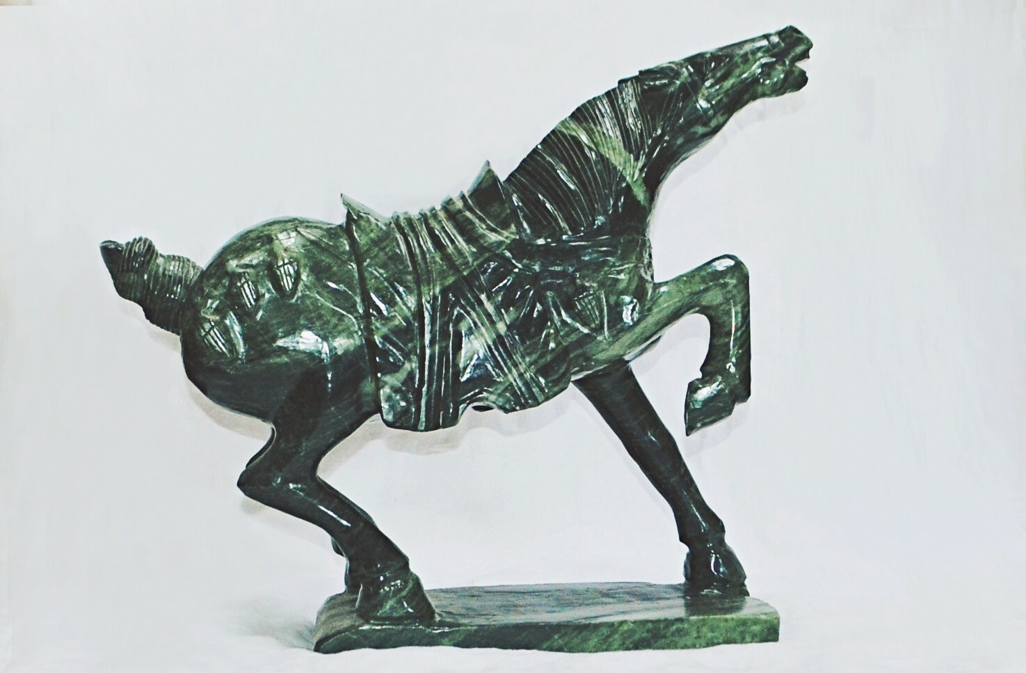 Beautifully Sculptured Green Jade Horse Asian